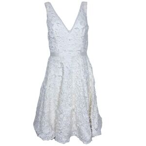 db Studio Floral Appliqué Lace Dress Womens Size 0 White Petal Fit & Flare Bride